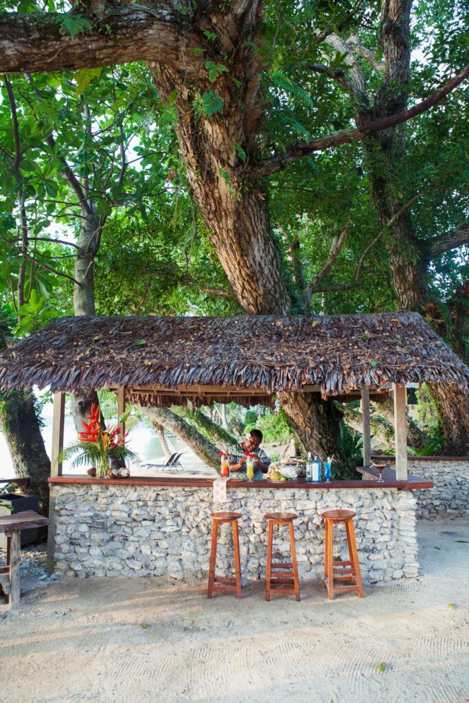 Outdoor cocktail bar at Aore Island Resort